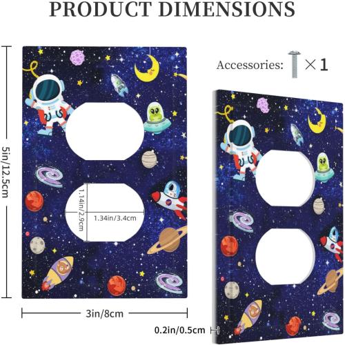 Cartoon Astronaut Galaxy Outer Spcae 1 Gang Device Electrical Duplex Outlet Plate Covers Decorative Single Duplex Wall Plate Receptacle Light Switch Cover Switchplate