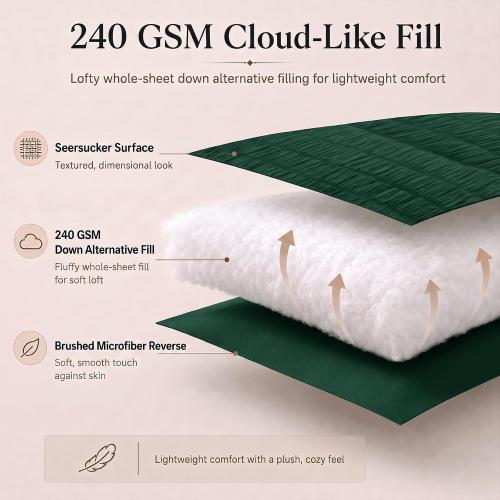 Comforter Set, 5 Pieces Emerald Green Seersucker Bed in a Bag