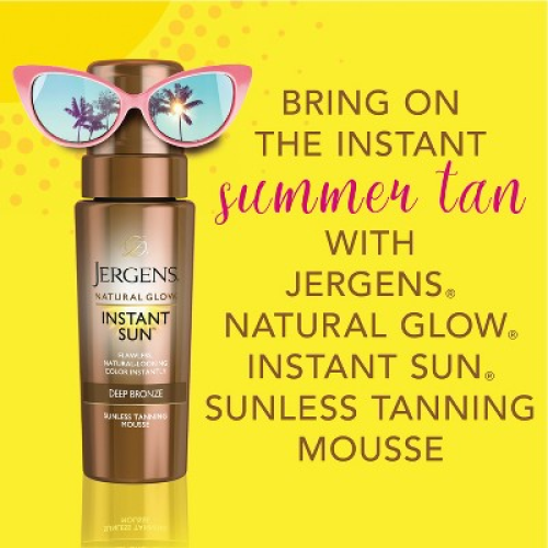 Jergens Natural Glow Instant Sun Sunless Tanning Mousse, Deep Bronze Tan, Sunless Tanner Mousse - 6 fl oz