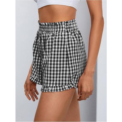 MakeMeChic Women's Gingham Shorts Ruffle High Waist Lounge Pajama Bottom
