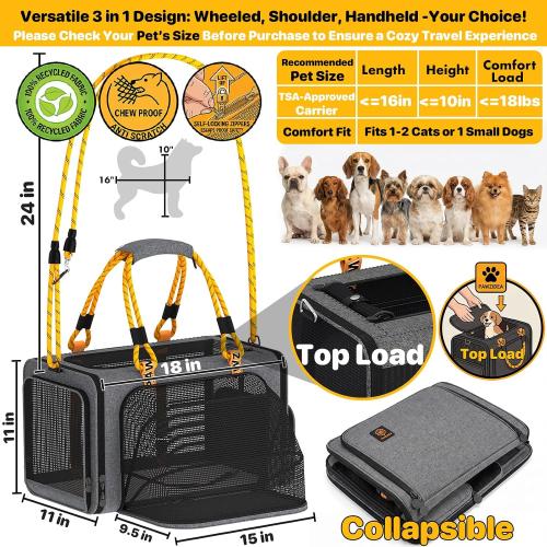 PAWZIDEA Expandable Pet Carrier for Small Cats & Dogs, TSA Airline Approved
