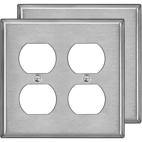 BESTTEN 2 Pack 2 Gang Duplex Metal Wall Plate, Standard Size, Silver