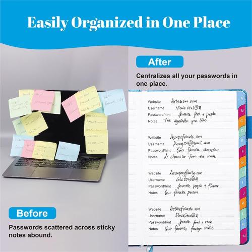 Password Keeper Book with Colorful Alphabetical Tabs, 5.8”x8.4” Password Books for Seniors, Password Notebook Organizer for Internet Website Address Login(Sky Blue)