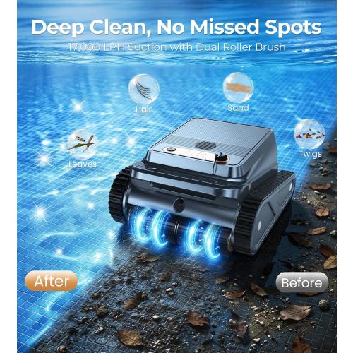 Cordless Robotic Pool Cleaner for Walls & Waterline, Automatically Climbs & Cleans, No Hand-Scrubbing, Auto-Docking, 150min Runtime Pool Vacuum Robot for Inground Pools up to 2600 Sq.ft