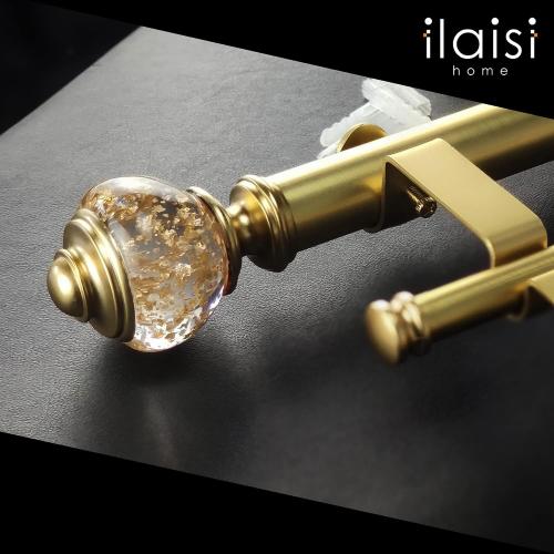 Double Curtain Rod Set:1-1/8 Inch Diameter Luxury Gold Curtain Rods, 72-144 Inches Adjustable Drapery Rod with Clear Gold Foiled Finials for 1 Pack