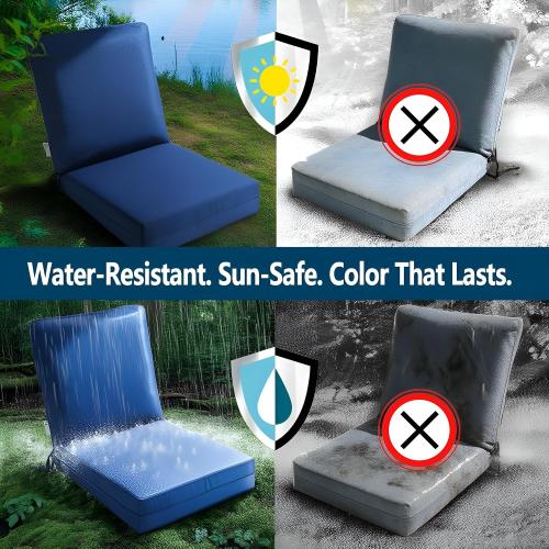 Melissa Luxury Outdoor Patio Chair Cushions, 22x22x5 Inch Deep Seat Bottom & Back Cushions, Waterproof and Fade Resistant, for Patio Chairs, Couch, Sofa & Backyard Furniture,Navy