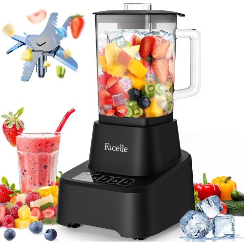 Smoothie Blender, Facelle Countertop Blender for Kitchen, 55 oz Glass blender for smoothies and Shakes, Licuadora, Smoothie maker with touchscreen 3 P Speeds, Cleaning brush ＆ removable SS304 blade