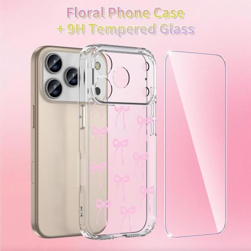 (clear pink) Case Compatible with iPhone 17 Pro 6.3 Inch with Screen Protector, Cute pink Clear Phone Cover for Women Girl｜Full Camera Protection｜Anti-Yellowing｜Shockproof & Anti-Scratch, Pink