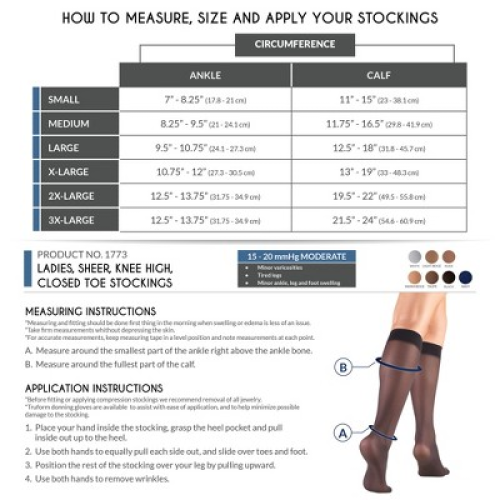 Truform Sheer Compression Stockings, 15-20 mmHg, Women's Knee High Length, 20 Denier Black 3X-Large
