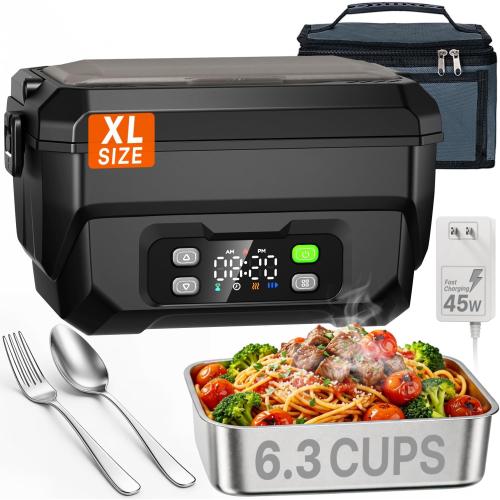 Cordless Electric Heated Lunch Box for Adults, 6.3 Cup Portable Food Warmer