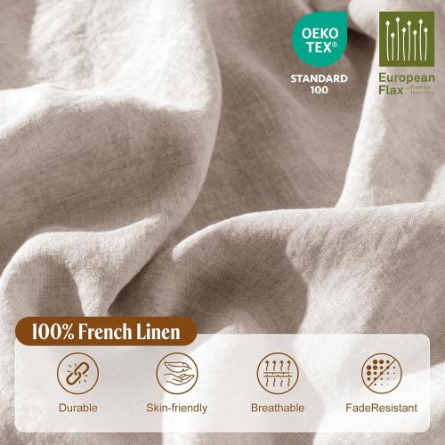 LBRO2M 100% French Linen Duvet Cover Set 3Pcs, Comforter Cover King Size