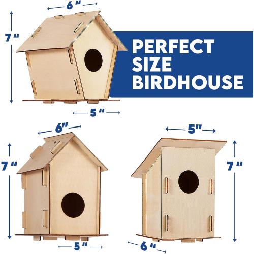 Birdhouse Kit - 15 Unfinished Wood Bird Houses for Children to Paint - Wood Craft Project Kits for Kids - Wooden Arts & Craft for Girls & Boys
