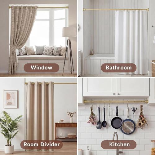 BRIOFOX Gold Tension Curtain Rod 24 to 50 Inch(2-4.1ft) - Spring Tension Shower Curtain Rod, No Drilling Brass Gold Tension Rod for Curtains Windows Closet Kitchen