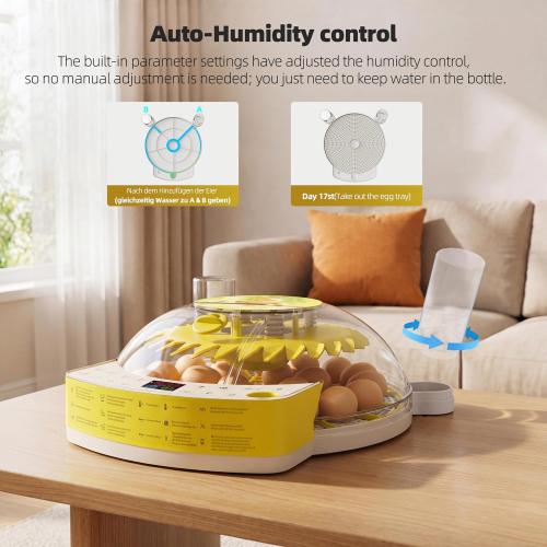 22 Egg Incubators for Hatching Eggs, Temperature & Humidity Control, LED Egg Candler, External Water Bottle Refill, 360° Clear View Window for Chicken Duck Pigeon
