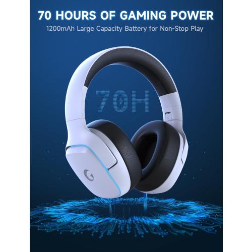 Gvyugke 2.4GHz Wireless Gaming Headsets for PS5, PS4, PC, Switch, White | Bluetooth 5.3 Gaming Headphones with Noise Canceling Mic, 7.1 Surround Sound, 70H Battery, Blue Lighting