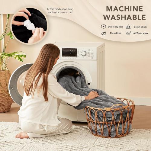 Homemate Electric Heated Blanket Full Size - 72x84 Heated Bed Blanket Throw with 10 Heating Levels 8 Hours Auto Off Fast Heating Over-Heat Protection-Ultra Soft Flannel ETL Certified, Grey