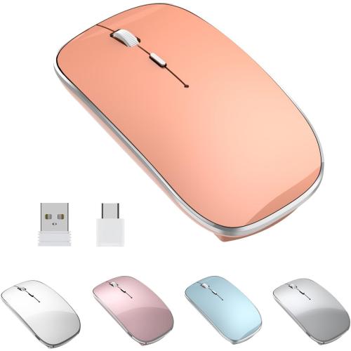Halpilt Silent Wireless Mouse | USB-C & USB-A Dual Receiver(Orange)