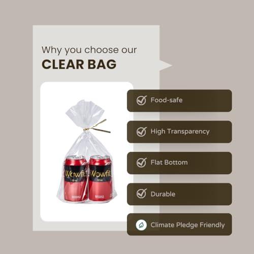 Wowfit 8x11 Clear Treat Bags, Bottom Gusset, 50 CT, 6 Gold Ties