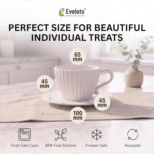 Evelots 12-Piece Silicone Teacup Cupcake Molds, 6 Cups & Saucers, BPA-Free