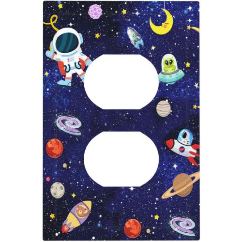 Cartoon Astronaut Galaxy Outer Spcae 1 Gang Device Electrical Duplex Outlet Plate Covers Decorative Single Duplex Wall Plate Receptacle Light Switch Cover Switchplate
