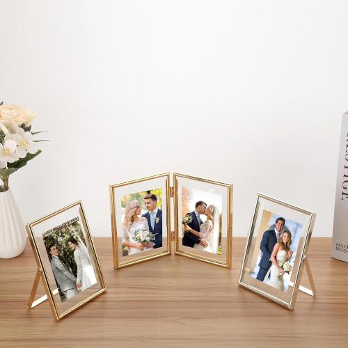 Gold 4x6 Floating Frame 2pack for picture(2x3'',3.5x5''),Adjustable Tabletop/Shelf floating Photo Frame 2x3'',Classy Metal Gift Frames for Wedding,Christmas,Birthady,Home or Office Decor.