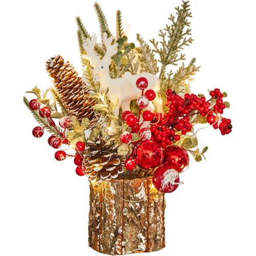 Xmas Decor Small Christmas Tree with Lights - Artificial Tabletop Lighted Mini Christmas Tree with Christmas Ornaments Gnomes Indoor for Office Desk Home Decorations