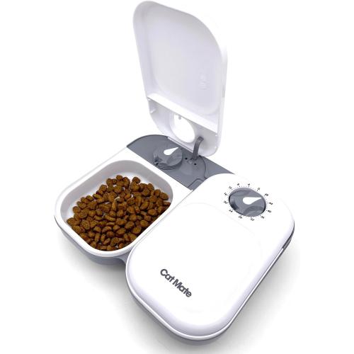 Cat Mate 2-Meal Automatic Feeder, 400g Per Bowl, Wet & Dry Food, White