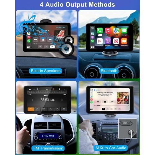 Wireless CarPlay Android Auto Car Screen, 7 Inch HD Bluetooth AirPlay Touch Screen Protable Car Stereo Naivgation Music Video Player Mirrorring, Siri, AUX, Voice Assistant
