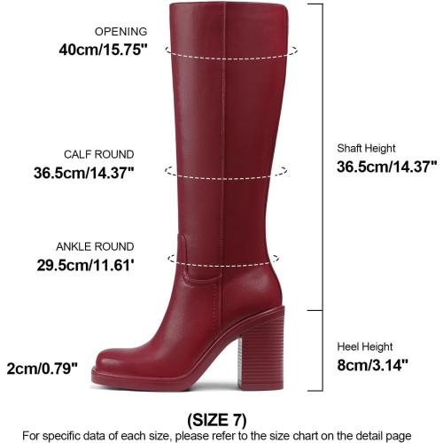 Size 7 Women Wide Calf Knee High Boots Platform Chunky Heel Tall Boots