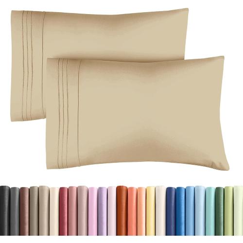 Standard Pillow Cases Set of 2 - Ultra Soft Cozy Pillowcase Covers - Beige