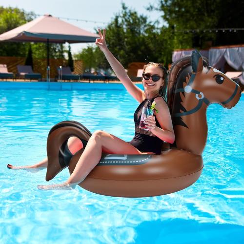 Pool Floats, Funny Pool Floaties Inflatables Rafts for Outdoor Water Lounge, Brown Horse Pool Swimming Ring for Beach Party & Tubes Pool Toys Float for Adults