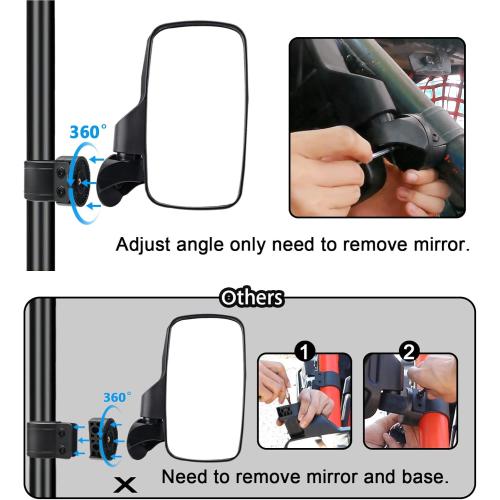 BETOOLL Upgraded Adjustable Pair UTV Side Mirror Set 1.75 or 2inch Roll Bar Cage, Universal UTV Side View Mirrors High Impact(Pack of 2)
