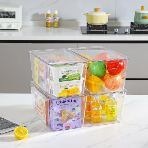 Freebat 6 Pack Clear Storage Bins with Lids, 7 Quart Pantry Organizer Bins