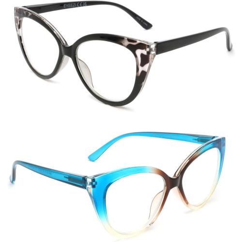 Reading Glasses for Women 4 Pack Blue Light Blocking Filter UV Oversized Cat Eye Stylish Spring Hinge Readers, 4Cat, 1.25