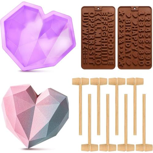 Patelai Heart Silicone Molds Set 3D Breakable Chocolate Silicone Heart Cake, Letter and Number Chocolate Molds for Valentine‘s Day Baking Home and Kitchen Candy DIY Making Tools(Purple)