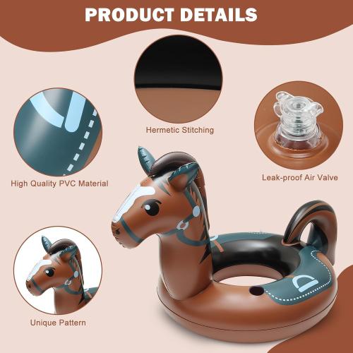 Pool Floats, Funny Pool Floaties Inflatables Rafts for Outdoor Water Lounge, Brown Horse Pool Swimming Ring for Beach Party & Tubes Pool Toys Float for Adults