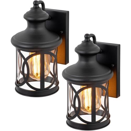 2-Pack Outdoor Wall Lights, Porch Lights, Waterproof Outdoor Wall Sconce, Exterior Light Fixtures Matte Black with Clear Glass Shade for House Garage Patio Front Door Balcony