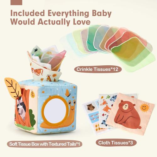 hahaland Baby Tissue Box Toy - 6 Month Old Montessori Baby Toys 6-12 Months