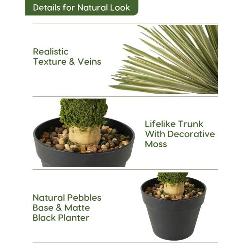 Velener Artificial Agave Plant in Black Pot with Real Stone Pebbles, Large Fake Plants with Fake Green Moss, Faux Yucca with Long Sword-Shaped Leaves for Indoor/Outdoor-15 Inches, 180 Leaves