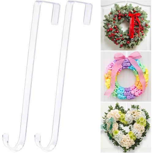 12 Clear Wreath Hangers for Front Door, 2 Pack Over Door Hooks Non-Scratch
