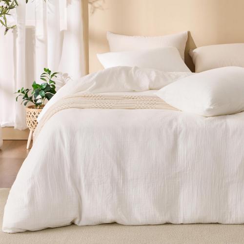 Off White Duvet Cover Queen Size, 100% Sandwashed Cotton Soft Queen Duvet Cover Set 3 Pieces with Zipper Clousre & Corner Buttons (Off White, Queen 90 x 90)