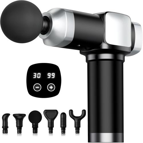 Deep Tissue Massage Gun, Portable Percussion Electric Muscle Massager for Pain Relief, Handheld Massagers with 30 Speeds & 6 Attachments for Back and Neck, Gifts for Men Women