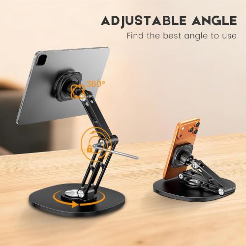 OHLPRO Universal Magnetic iPad Stand for Desk, Foldable Tablet Holder with 360° Rotation, Aluminum Desktop Mount for iPad/Tablet/Monitor up to 15.6, Office Desk Accessories Men/Women Gifts