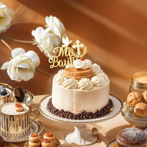 Spanish Mi Bautizo Cake Topper First Holy Communion Cakes Pick Glitter Bless Baptism Cake Decoration Golden Birthday Party Supplies Cross Dove Cakes Deco for Christening Shower Theme Gender Reveal