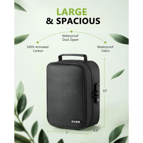OZCHIN Large Smell Proof Bag with Combination Lock Odor Proof Lock Box Travel Storage Case Activated Charcoal Bag Great Christmas Gift (Black, L)