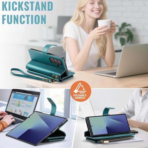 Vinich for Samsung Galaxy Z Fold 7 Wallet Case with Card Holder, Bluegreen