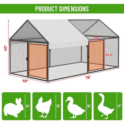 NUGRIART Metal Chicken Coop 79x40x40, Portable Chicken Run with Cover