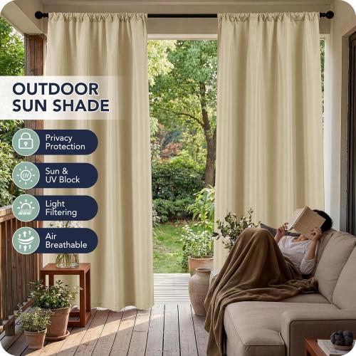 Outdoor Curtains for Patio Waterproof, 8 Panels, Rod Pocket