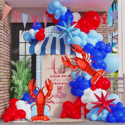 Crawfish Balloon Garland Arch Kit 143Pcs Red Blue White Balloons