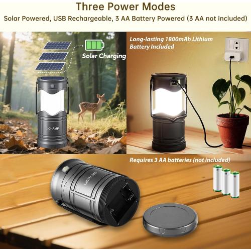 Lichamp 4-Pack Solar Camping Lantern, USB Rechargeable LED Lanterns Battery Powered Pop Up Flashlight Lamps with Three Modes Power for Power Outages Hurricane Supplies Emergency Indoor & Outdoor